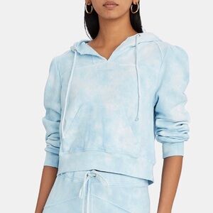LoveShackFancy Kirby Cropped Tie Dye Hoodie Sweatshirt Pale Blue Size S